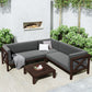 4-Piece, X-Back Dark Brown Wood Patio Sectional Sofa Set with Gray Cushions and Table