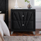 Black Contemporary Velvet Upholstered Glass Top Nightstand End Table with Two Drawers