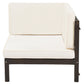 4-Piece, X-Back Sectional Patio Sofa Seating Set with Dark Brown Wood, Beige Cushions and Table