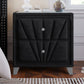 Black Contemporary Velvet Upholstered Glass Top Nightstand End Table with Two Drawers