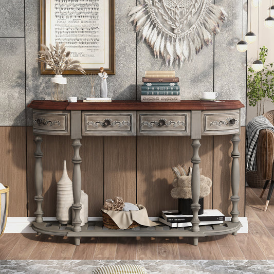 Curved Console Table, Traditional Accent Table, Sofa Table with 4 Drawers