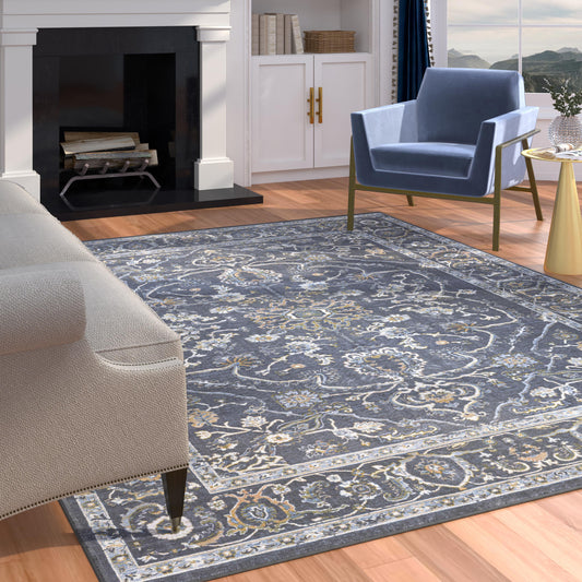 8X10 Damara Viscose Area Rug Blue, Gray, and Multi-color