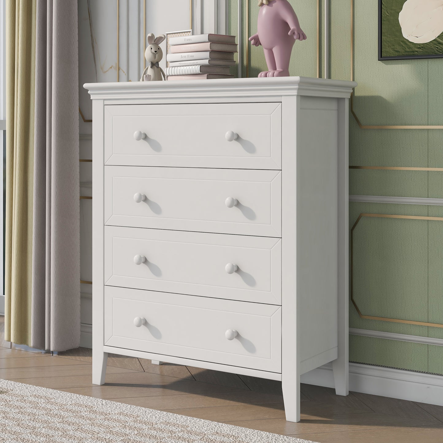 6 Pieces Traditional Style White Queen Bedroom Set With 2 Nightstands, Tall Dresser, and Wide Dresser/Cabinet/Chest with a Mirror