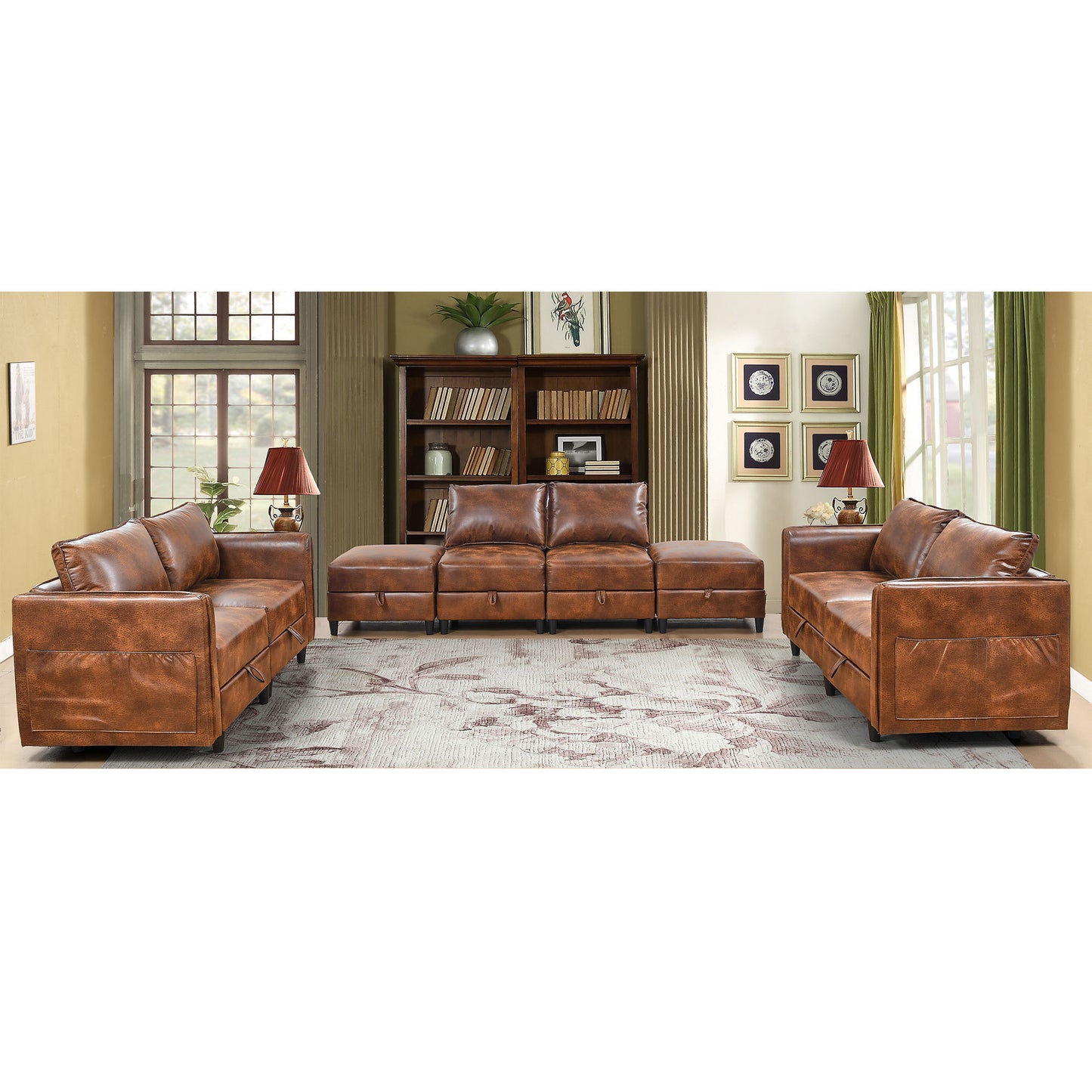 3-Piece Combination Convertible Brown Sleeper Sofa Set with Storage