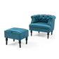 Velvet Upholstered Accent Chair Set with Ottoman, Button Tufted, Storage Ottoman with Tray, Contemporary Style, Teal