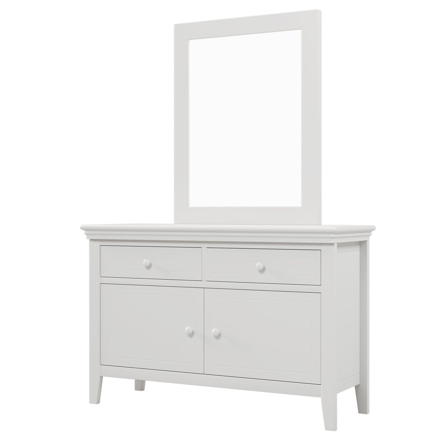 6 Pieces Traditional Style White Queen Bedroom Set With 2 Nightstands, Tall Dresser, and Wide Dresser/Cabinet/Chest with a Mirror