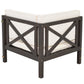 4-Piece, X-Back Sectional Patio Sofa Seating Set with Dark Brown Wood, Beige Cushions and Table