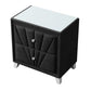 Black Contemporary Velvet Upholstered Glass Top Nightstand End Table with Two Drawers