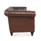 Dark Brown, Vegan Leather, Curved Arm, Chesterfield Inspired, Three Seat Sofa.
