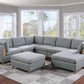 8-piece Sectional Sofa Set, Light Grey Fabric Couch with Wood Legs and Ottoman