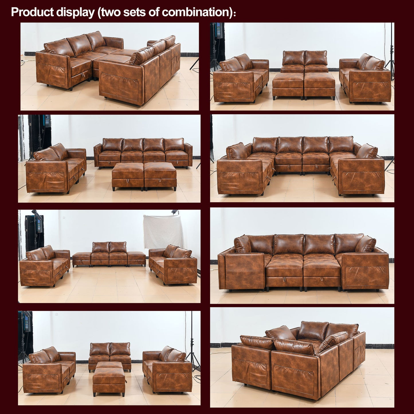 3-Piece Combination Convertible Brown Sleeper Sofa Set with Storage