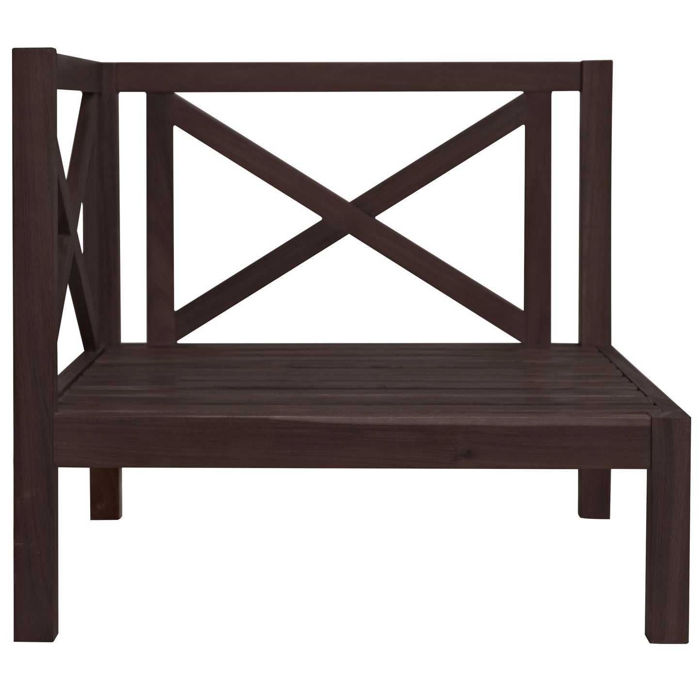 4-Piece, X-Back Sectional Patio Sofa Seating Set with Dark Brown Wood, Beige Cushions and Table