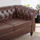 Dark Brown, Vegan Leather, Curved Arm, Chesterfield Inspired, Three Seat Sofa.