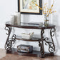 Glass Top Accent Table, Sofa Table with 3 shelves and Scroll Metal Legs.