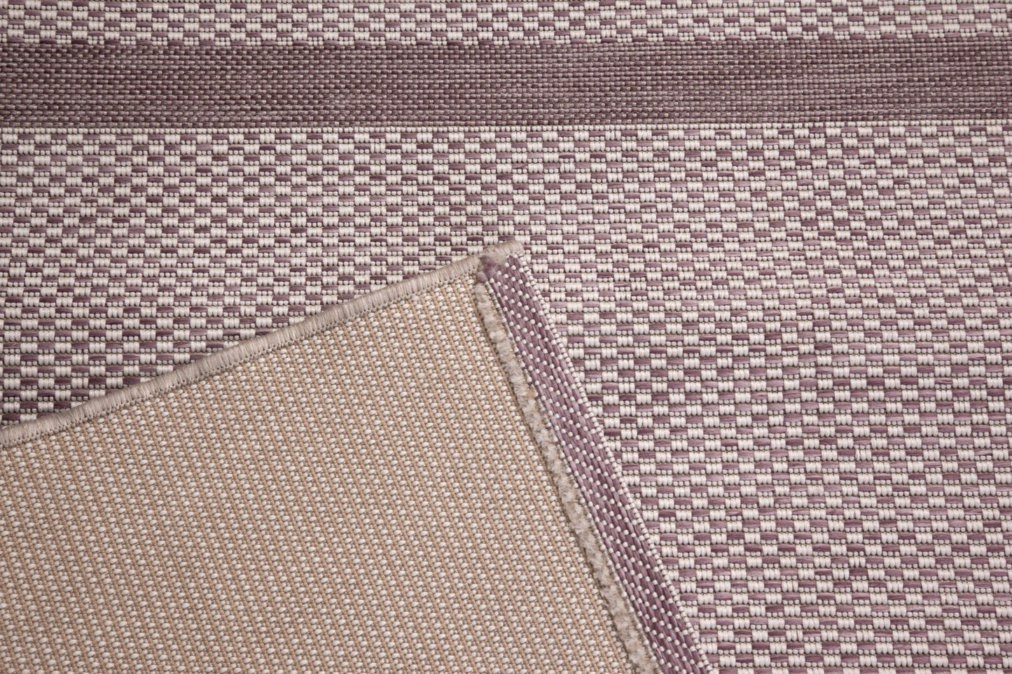 5X8 Area Rug Striped White and Plum Indoor / Outdoor Polypropylene