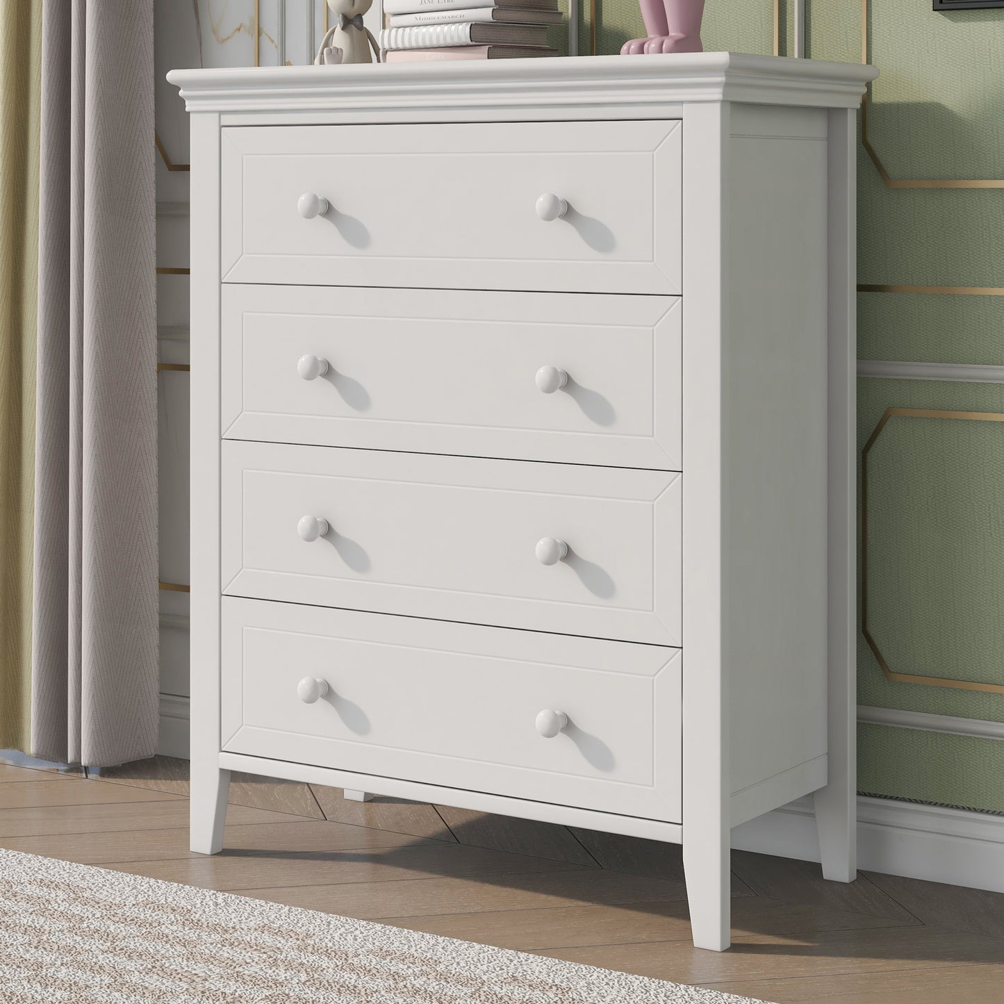 6 Pieces Traditional Style White Queen Bedroom Set With 2 Nightstands, Tall Dresser, and Wide Dresser/Cabinet/Chest with a Mirror