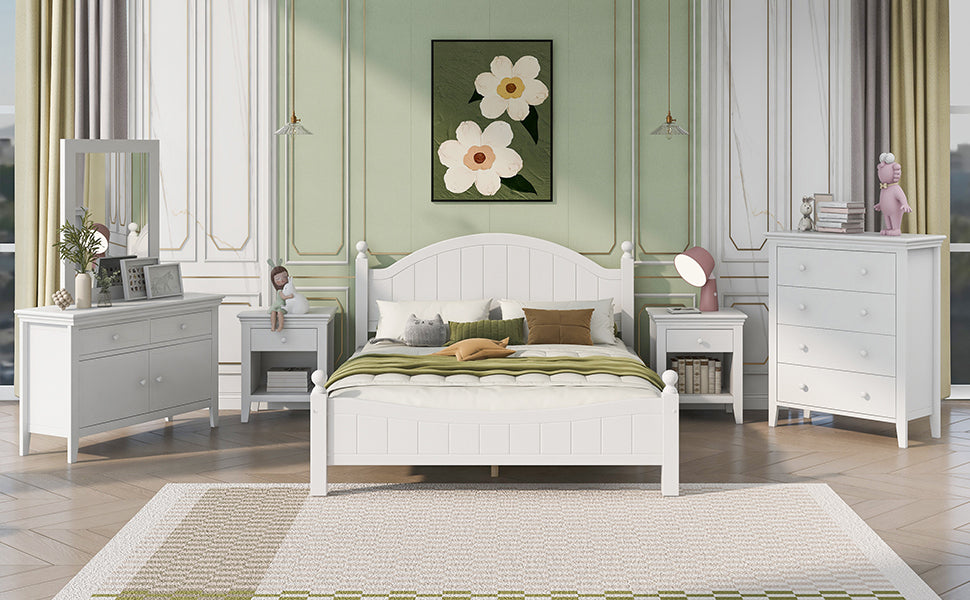 6 Pieces Traditional Style White Queen Bedroom Set With 2 Nightstands, Tall Dresser, and Wide Dresser/Cabinet/Chest with a Mirror