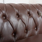 Dark Brown, Vegan Leather, Curved Arm, Chesterfield Inspired, Three Seat Sofa.