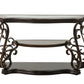 Glass Top Accent Table, Sofa Table with 3 shelves and Scroll Metal Legs.