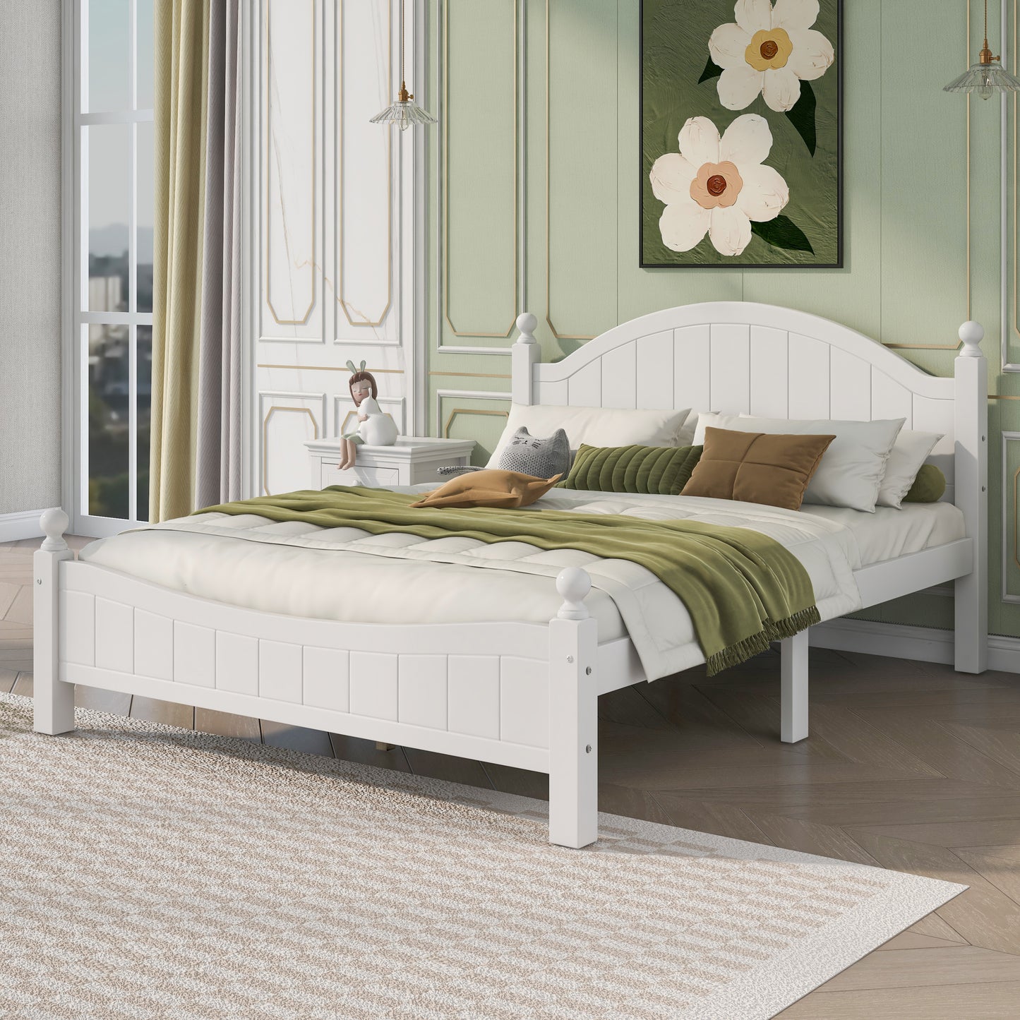 6 Pieces Traditional Style White Queen Bedroom Set With 2 Nightstands, Tall Dresser, and Wide Dresser/Cabinet/Chest with a Mirror