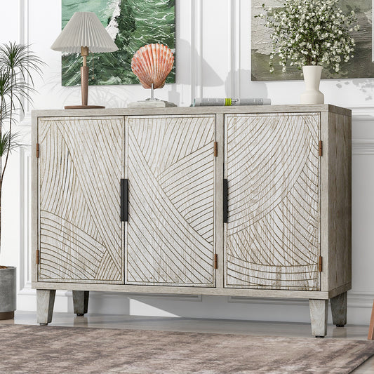Antique Style Carved Wooden Accent Cabinet, Buffet, Sideboard with Pattern Doors