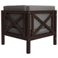 4-Piece, X-Back Dark Brown Wood Patio Sectional Sofa Set with Gray Cushions and Table
