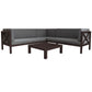 4-Piece, X-Back Dark Brown Wood Patio Sectional Sofa Set with Gray Cushions and Table