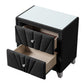 Black Contemporary Velvet Upholstered Glass Top Nightstand End Table with Two Drawers