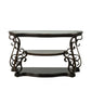 Glass Top Accent Table, Sofa Table with 3 shelves and Scroll Metal Legs.