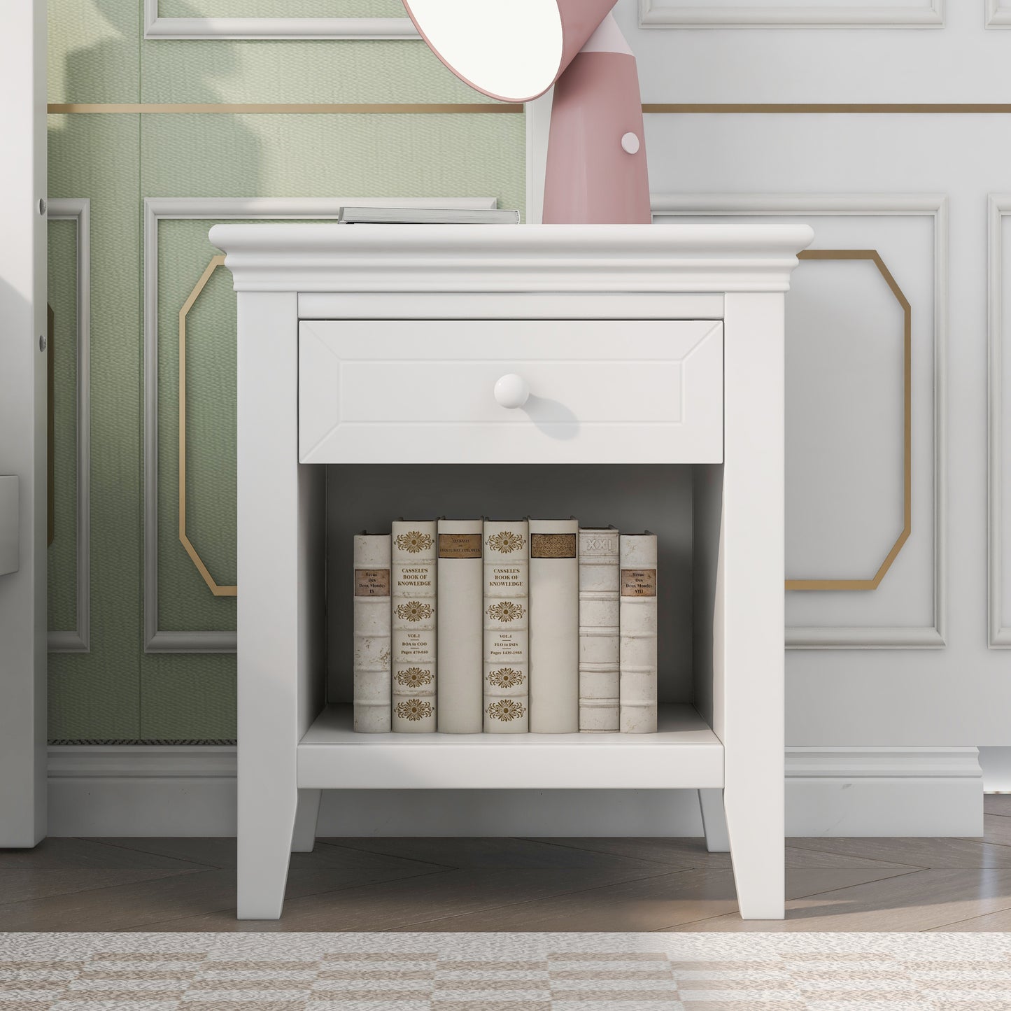 6 Pieces Traditional Style White Queen Bedroom Set With 2 Nightstands, Tall Dresser, and Wide Dresser/Cabinet/Chest with a Mirror