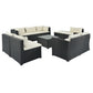9-piece Beige Cushion and Black Rattan Outdoor Patio Sectional Sofa Set, for Garden, Backyard, Porch and Poolside