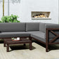 4-Piece, X-Back Dark Brown Wood Patio Sectional Sofa Set with Gray Cushions and Table