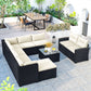 9-piece Beige Cushion and Black Rattan Outdoor Patio Sectional Sofa Set, for Garden, Backyard, Porch and Poolside