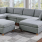 8-piece Sectional Sofa Set, Light Grey Fabric Couch with Wood Legs and Ottoman