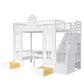 Twin-Over-Twin Bunk Bed with Convertible Picnic Style Table or Desk with 2 Drawers, White