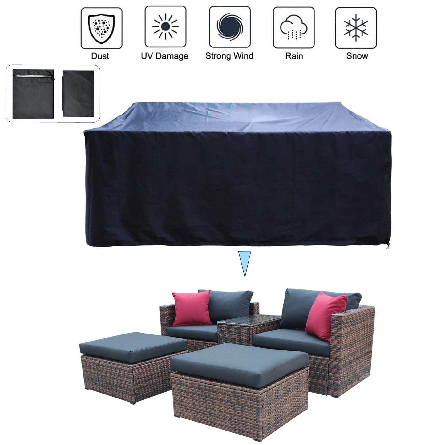 10-Piece Outdoor Patio, Convertible, Brown Sectional Set with Black Cushions and and Cover