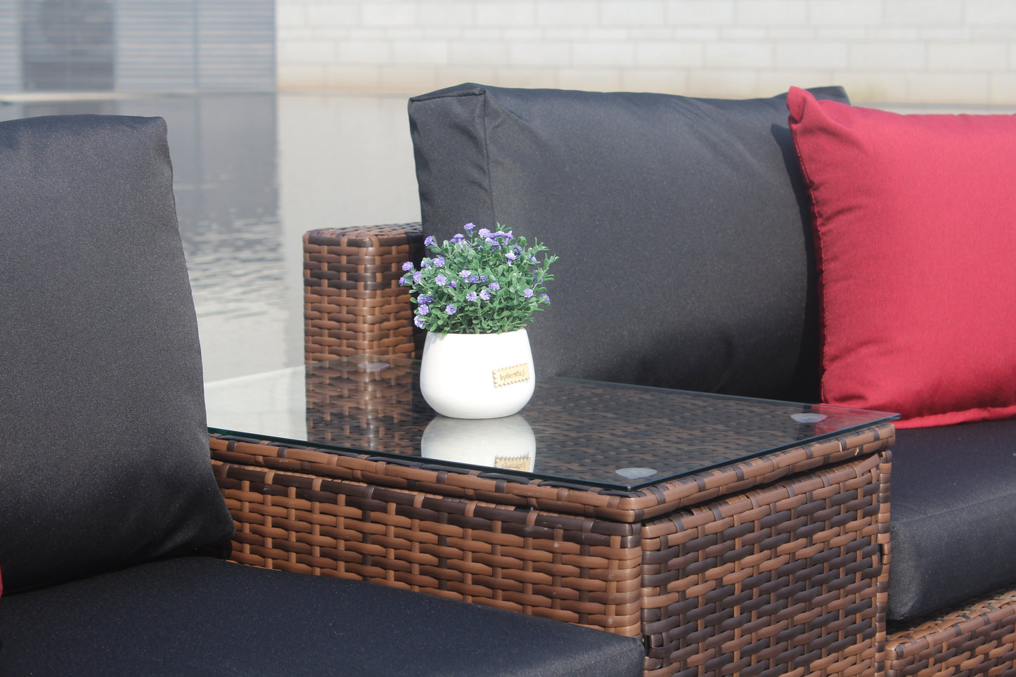 10-Piece Outdoor Patio, Convertible, Brown Sectional Set with Black Cushions and and Cover