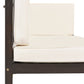 4-Piece, X-Back Sectional Patio Sofa Seating Set with Dark Brown Wood, Beige Cushions and Table