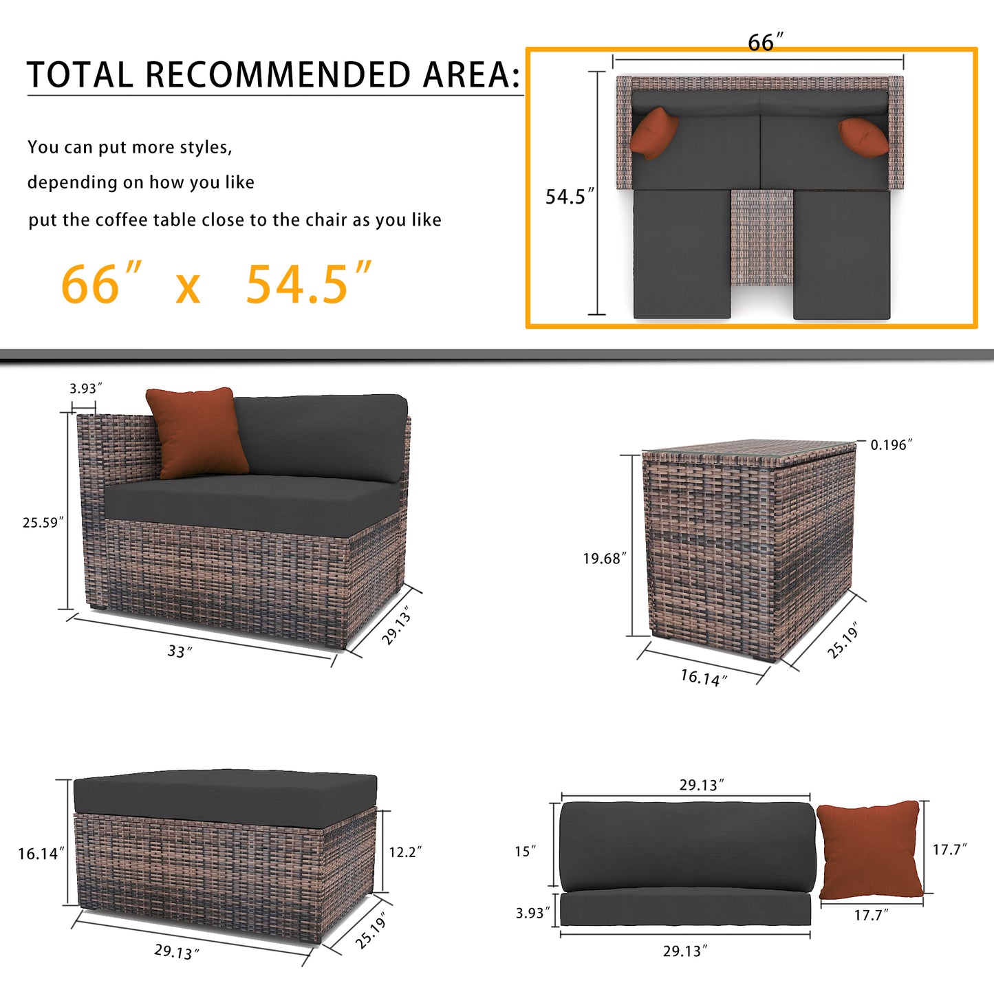 10-Piece Outdoor Patio, Convertible, Brown Sectional Set with Black Cushions and and Cover