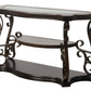 Glass Top Accent Table, Sofa Table with 3 shelves and Scroll Metal Legs.