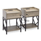 Set of 2 Farmhouse Style Wood End Table Nightstands with Charging Stations and USB Ports, Gray