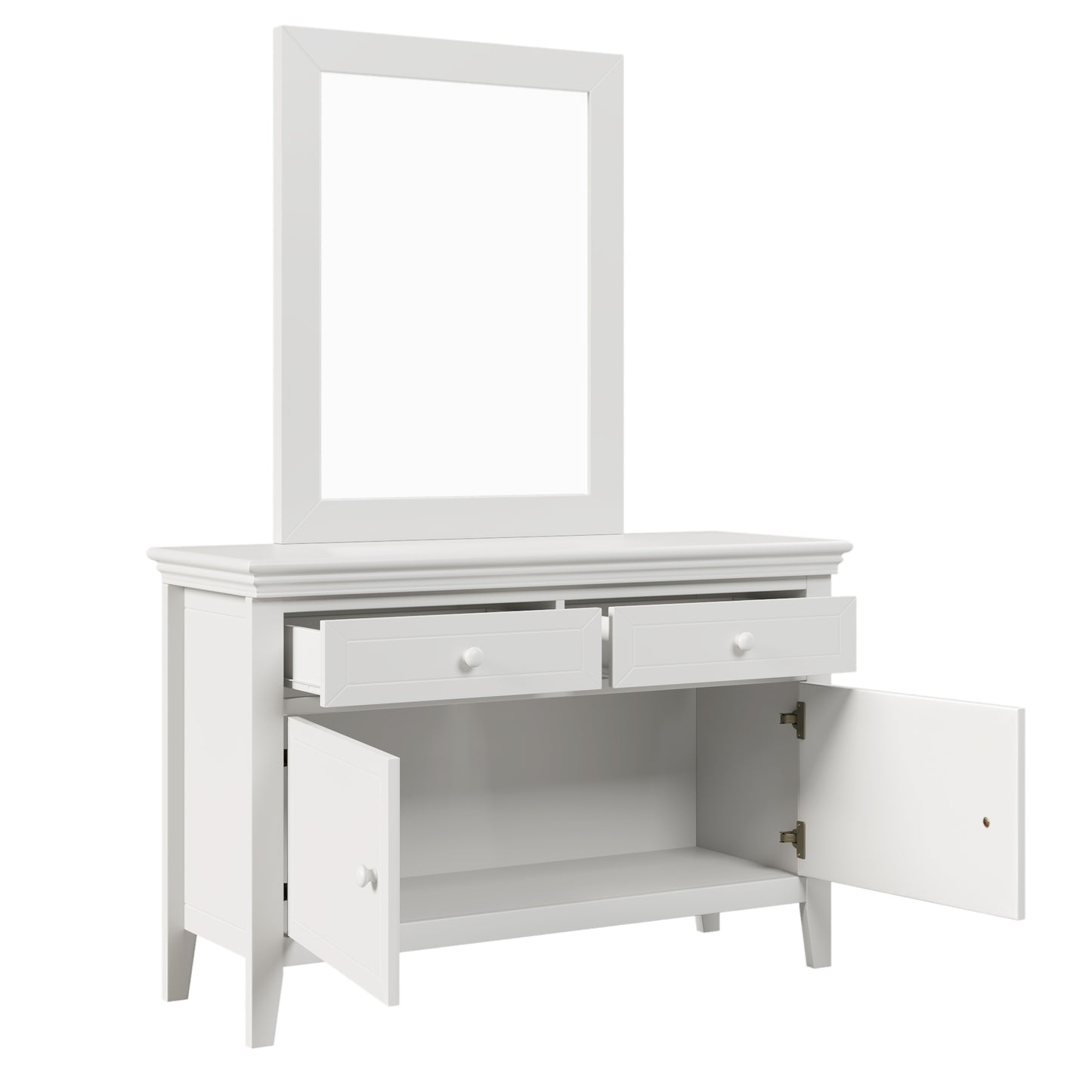6 Pieces Traditional Style White Queen Bedroom Set With 2 Nightstands, Tall Dresser, and Wide Dresser/Cabinet/Chest with a Mirror