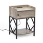Set of 2 Farmhouse Style Wood End Table Nightstands with Charging Stations and USB Ports, Gray