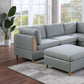 8-piece Sectional Sofa Set, Light Grey Fabric Couch with Wood Legs and Ottoman