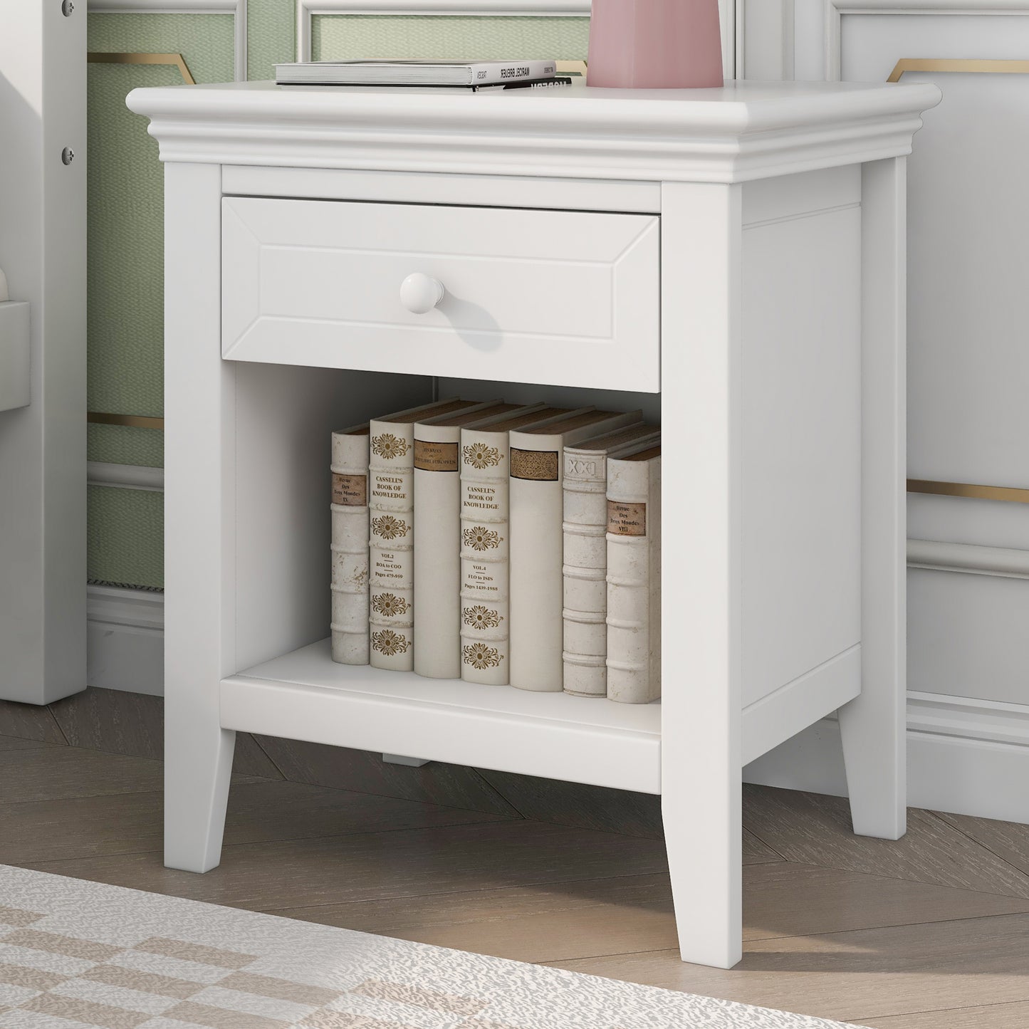 6 Pieces Traditional Style White Queen Bedroom Set With 2 Nightstands, Tall Dresser, and Wide Dresser/Cabinet/Chest with a Mirror