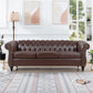 Dark Brown, Vegan Leather, Curved Arm, Chesterfield Inspired, Three Seat Sofa.